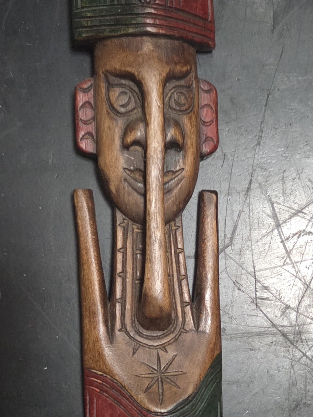 Hand-Carved Wooden Home Art Wall Sculpture in Brown and Red